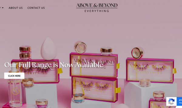 Screenshot of the home page of online beauty store Above & Beyond Everything created by Chennille Williams