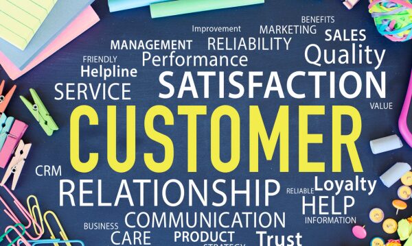 graphic with words about customers on it to accompany a blog about how to think like your customer and the benefits it brings