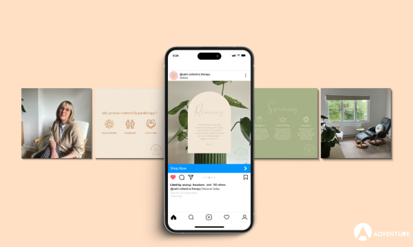 A graphic of branded social media mock ups nto accompany a blog about the importance of professional logos