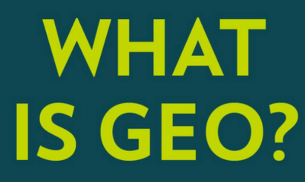 Grey background with green writing saying What is GEO?