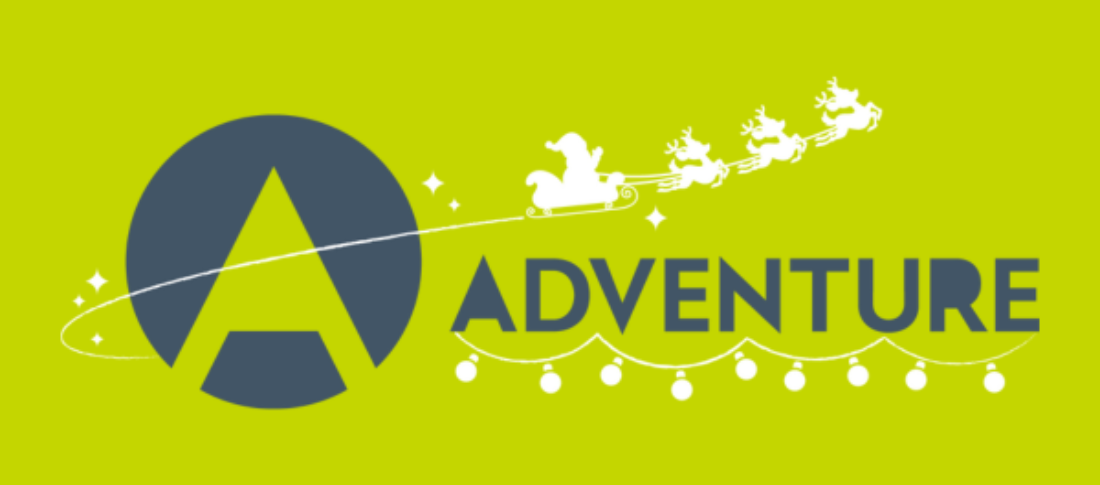 Adventure logo with a santa, reindeer and sleigh flying round the A icon to accompany a festive branding blog